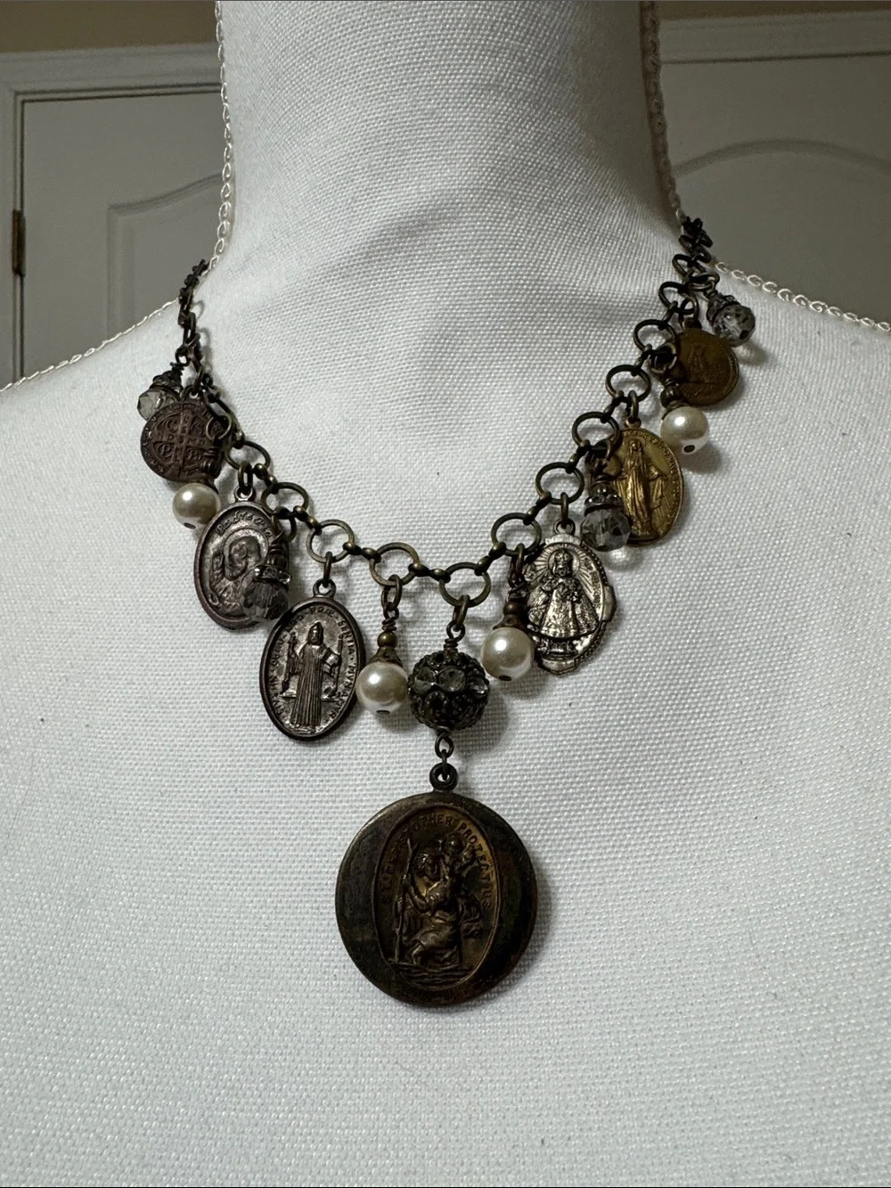 Antique-Inspired Mixed Metal Medal Charm Necklace in Bronze and Silver